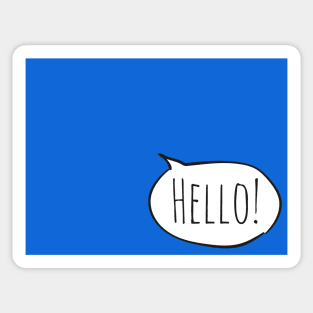 Cheerful HELLO! with white speech bubble on blue Sticker